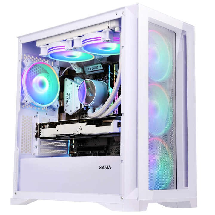 SAMA pure white micro atx case 4 PCI slots computer cases & towers double-sided glass gaming computer case