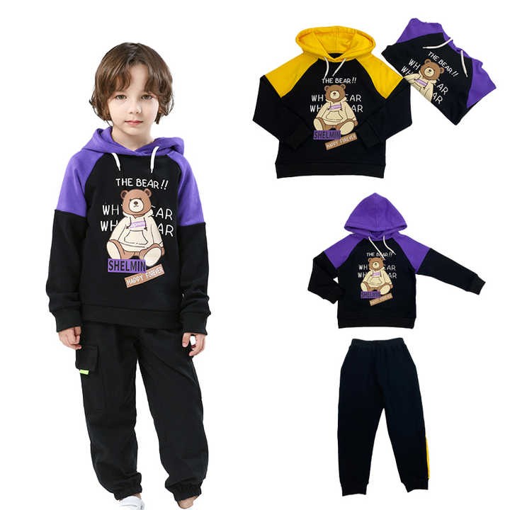 Wholesale Baby Clothing Sets 2 Piece Cotton Plain Fall Kids Sweat Suits Winter Kids Clothes Boys Hoodies